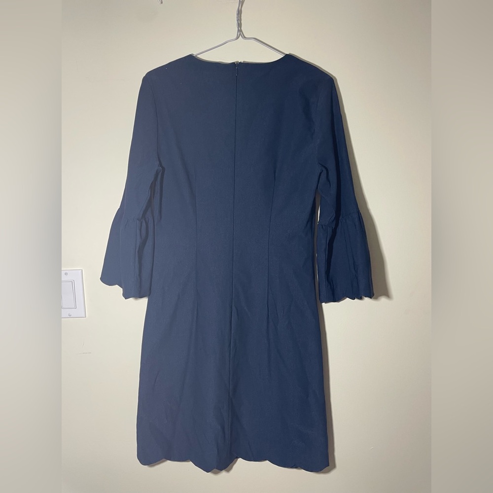 J.McLaughlin “Elle” Navy 3/4 Bell Sleeve Dress Scalloped Hem - Picture 8 of 11